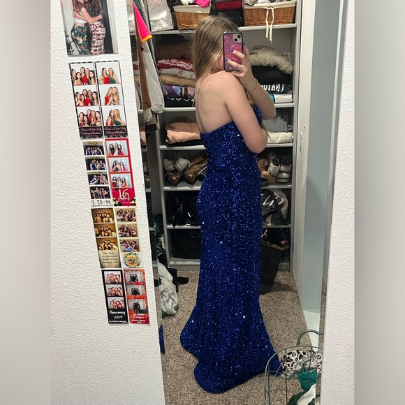 PROM DRESS- blue, strapless, sequin - Picture 3 of 3